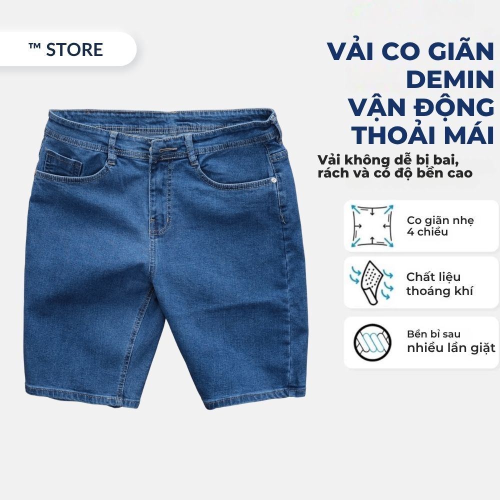Quần short jean nam , quần bò ngắn màu xanh biển vải cotton denim dày dặn,co dãn dễ phối đồ