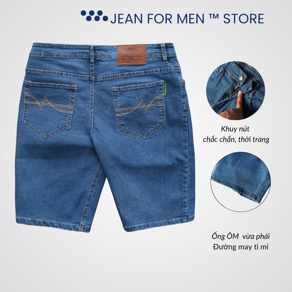Quần short jean nam , quần bò ngắn màu xanh biển vải cotton denim dày dặn,co dãn dễ phối đồ