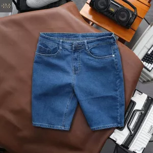 Quần short jean nam , quần bò ngắn màu xanh biển vải cotton denim dày dặn,co dãn dễ phối đồ
