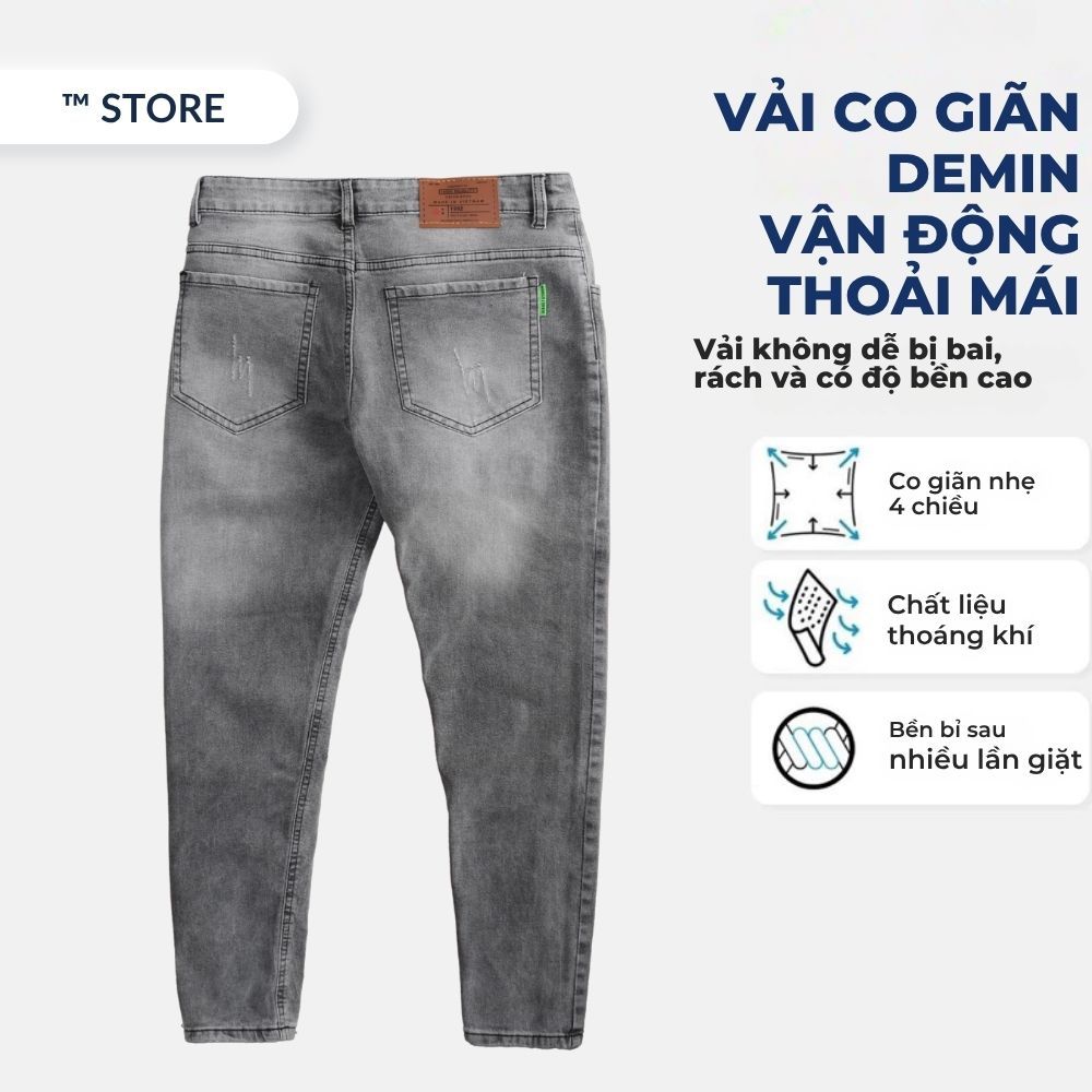 Quần jean nam dài, quần bò dài màu XÁM TRO VẢI COTTON co dãn, SLIMFIT dễ phối đồ