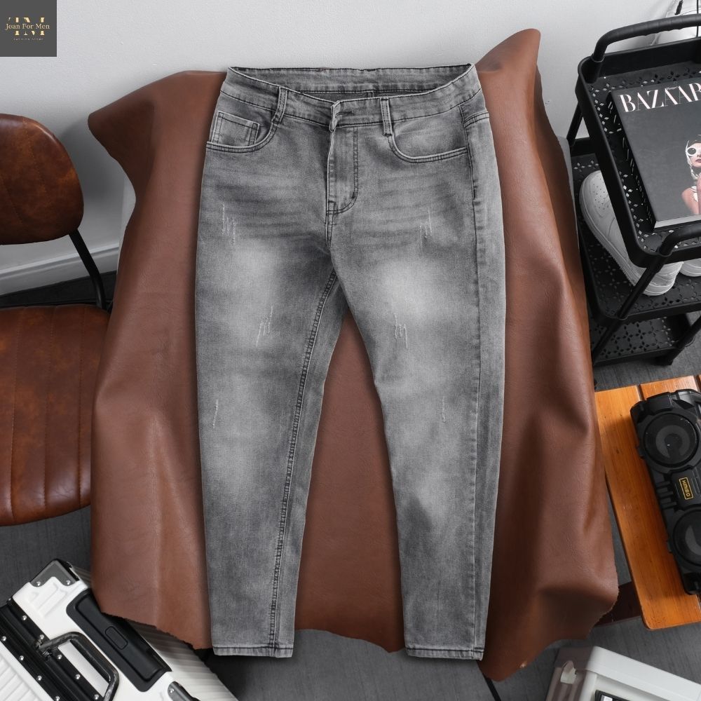 Quần jean nam dài, quần bò dài màu XÁM TRO VẢI COTTON co dãn, SLIMFIT dễ phối đồ