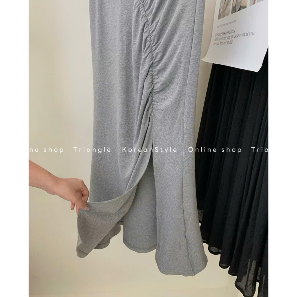 Triangle - Double Set - Set áo thun phối ren mix chân váy đuôi cá chun phong cách Hàn Quốc, chất cotton mềm mại, dễ mặc