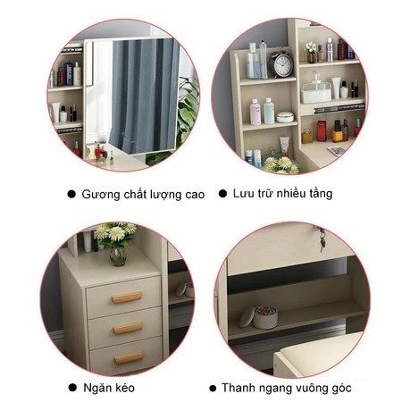 SUNNY Bàn trang điểm nội thất Bộ bàn trang điểm cá nhân kết hợp ghế và gương kéo thông minh có đèn