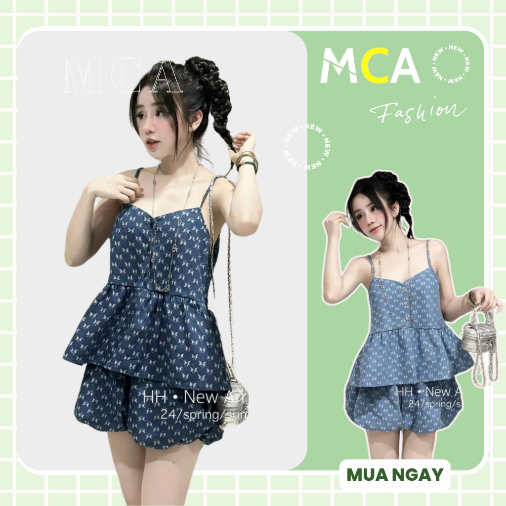 Set áo hai dây in hoa xinh xắn mix quần bí MCA phong cách tiểu thư gợi cảm quyến rũ [ Video sp thực tế ]