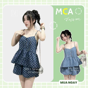 Set áo hai dây in hoa xinh xắn mix quần bí MCA phong cách tiểu thư gợi cảm quyến rũ [ Video sp thực tế ]