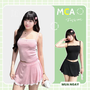 Set áo 2 dây đính nơ phối chân váy thun MCA phong cách gợi cảm S072 [ Video sp thực tế ]