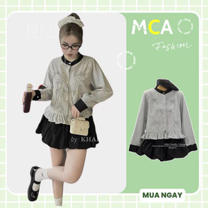 Set váy mango xếp ly tầng mix áo sơ mi sọc đính nơ MCA phong cách tiểu thư xinh xắn [ Video sp thực tế ]