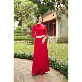 Áo dài Lamia Design AD136 chất liệu Lụa Pháp cách tân dáng suông nhẹ nhàng họa tiết hoa đính bản lớn