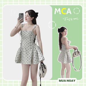 Đầm hai dây chấm bi buộc lưng MCA phong cách tiểu thư [ Video sp thực tế ]