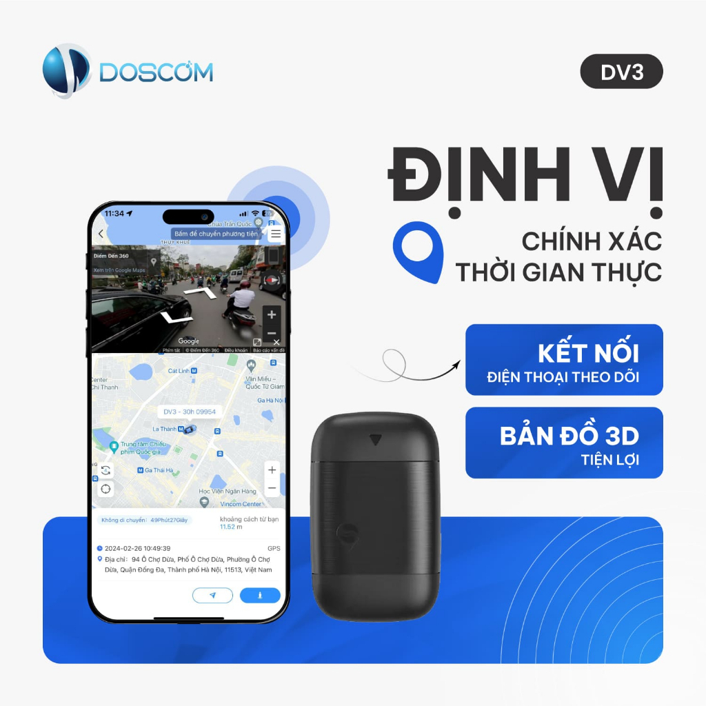 Đinh vị OBD Ô Tô Doscom DV3 Sử Dụng Sim 4G - Thiết Bị Định vị GPS Cắm Trực Tiếp Trên Ô Tô