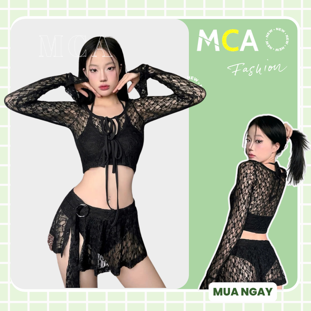 [Video Sp Thực Tế ] Bikini Set 3 món len ren trắng kem cho các nàng đi biển