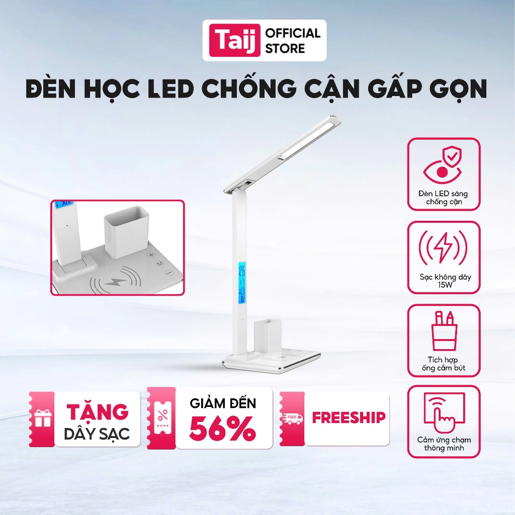 Đèn LED Bàn Học Chống Cận Gấp Gọn Tích Hợp Sạc Không Dây 15W - Đèn LED bảo vệ mắt