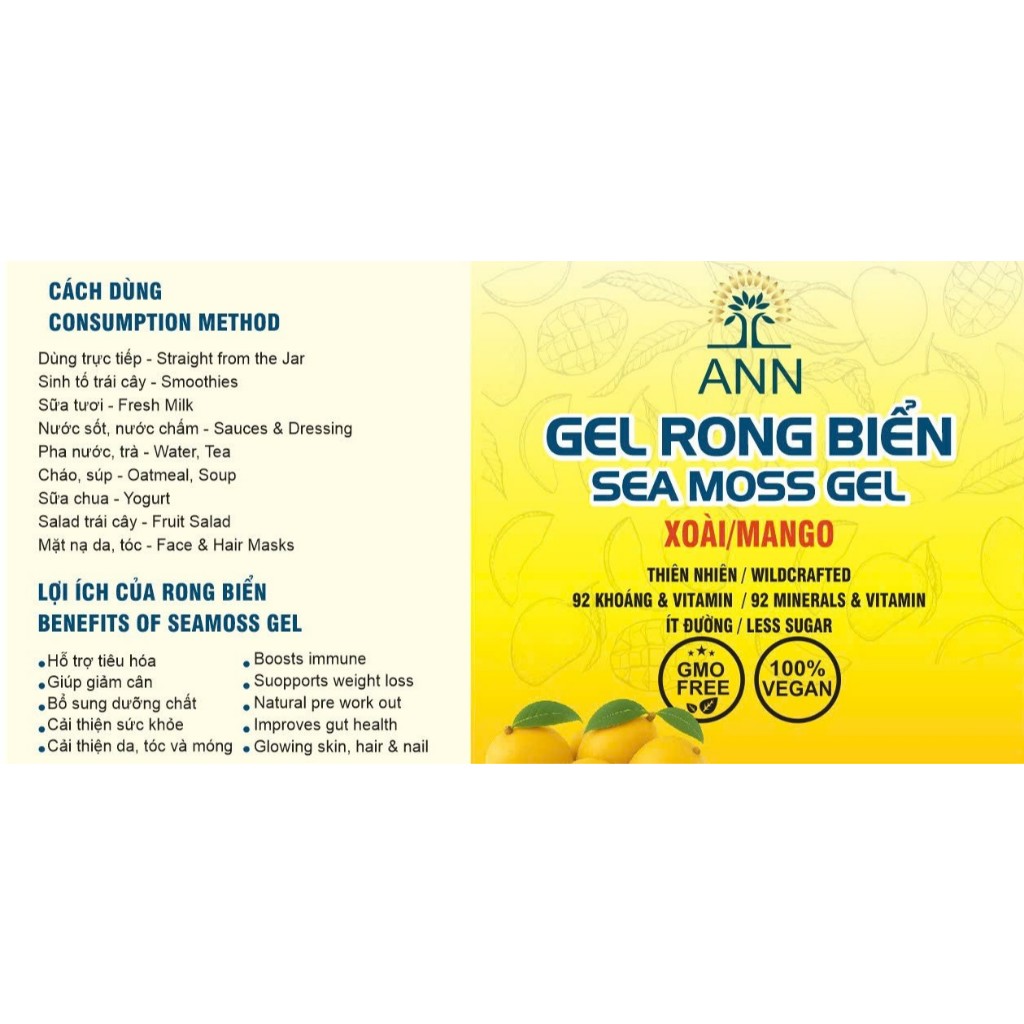 500GR GEL RONG BIỂN/ 500GR SEAMOSS GEL (TÚI/ PA - PE BAG) VỊ XOÁI/ MANGO
