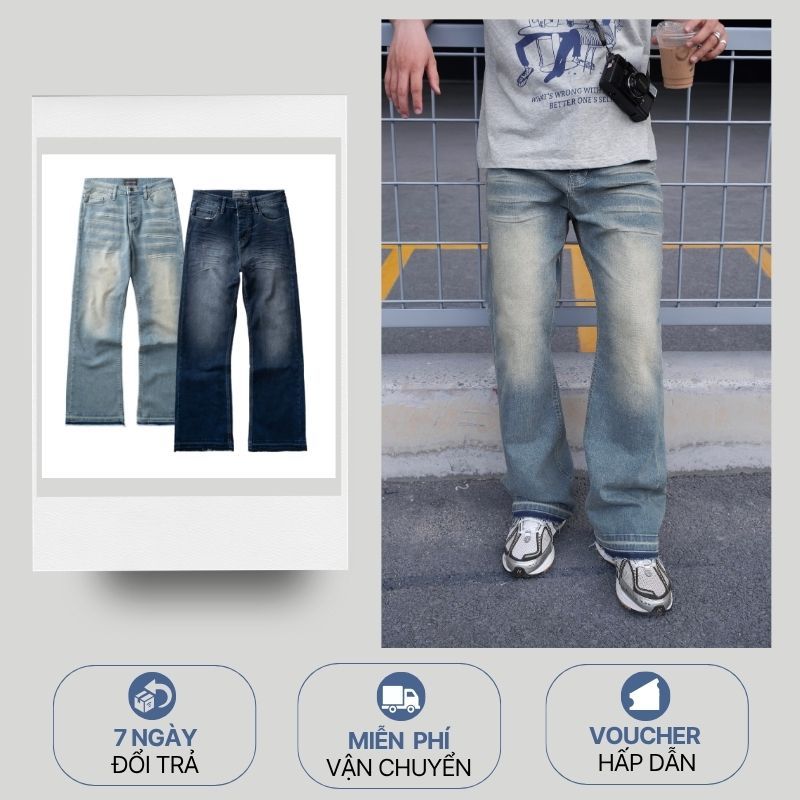 [SALE HÀNG BIG SIZE] Quần Jeans Nam Ống Suông WSS, Denim Dày Co Giãn | Distressed Straight Leg Jeans | BigBuy360 - bigbuy360.vn