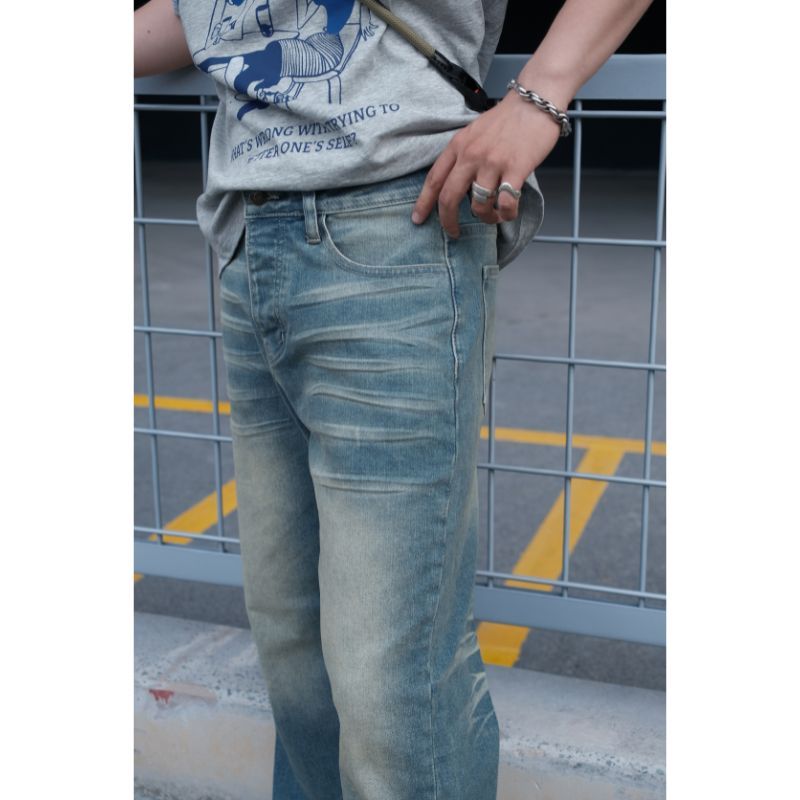 [SALE HÀNG BIG SIZE] Quần Jeans Nam Ống Suông WSS, Denim Dày Co Giãn | Distressed Straight Leg Jeans | BigBuy360 - bigbuy360.vn