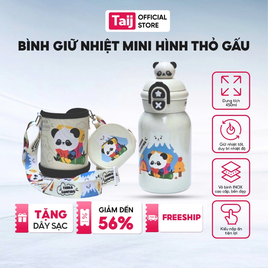 Bình Giữ Nhiệt Mini, Bình Giữ Nhiệt Cho Bé Cao Cấp Hình Thỏ Gấu Dễ Thương 450ml Nhiều Màu Sắc