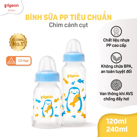 Bình sữa Pigeon cổ hẹp cho bé sơ sinh 120ml/240ml núm ti siêu mềm và đàn hồi chính hãng