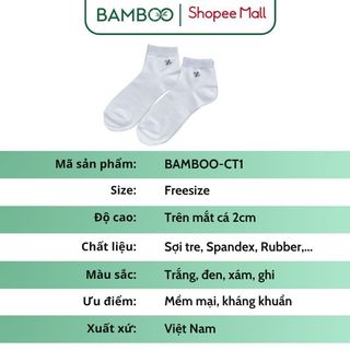 Tất trắng cổ trung sợi tre Bamboo cao cấp thấm hút mồ hôi, khử mùi tốt