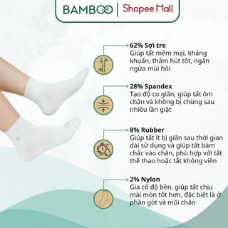 Tất trắng cổ trung sợi tre Bamboo cao cấp thấm hút mồ hôi, khử mùi tốt