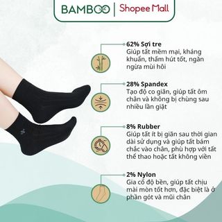 Tất đen nam nữ cổ trung sợi tre Bamboo cao cấp phù hợp chơi thể thao, co giãn 4 chiều thoáng mát