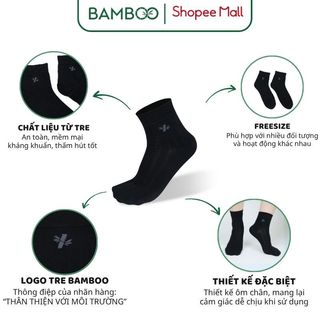 Tất đen nam nữ cổ trung sợi tre Bamboo cao cấp phù hợp chơi thể thao, co giãn 4 chiều thoáng mát