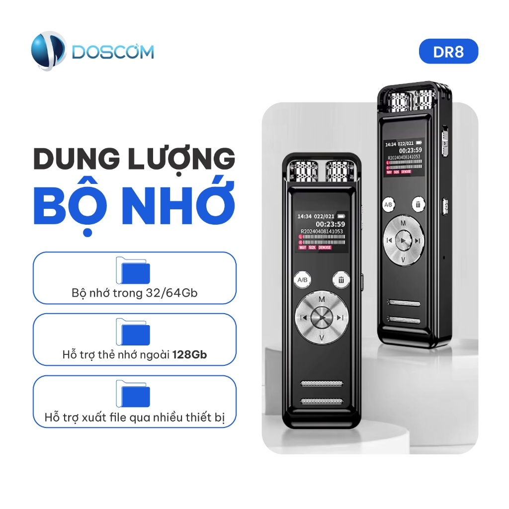 Thiết Bị Ghi Âm Chuyên Dụng DR8 DOSCOM - Công Nghệ A.I Ghi Âm Thông Minh