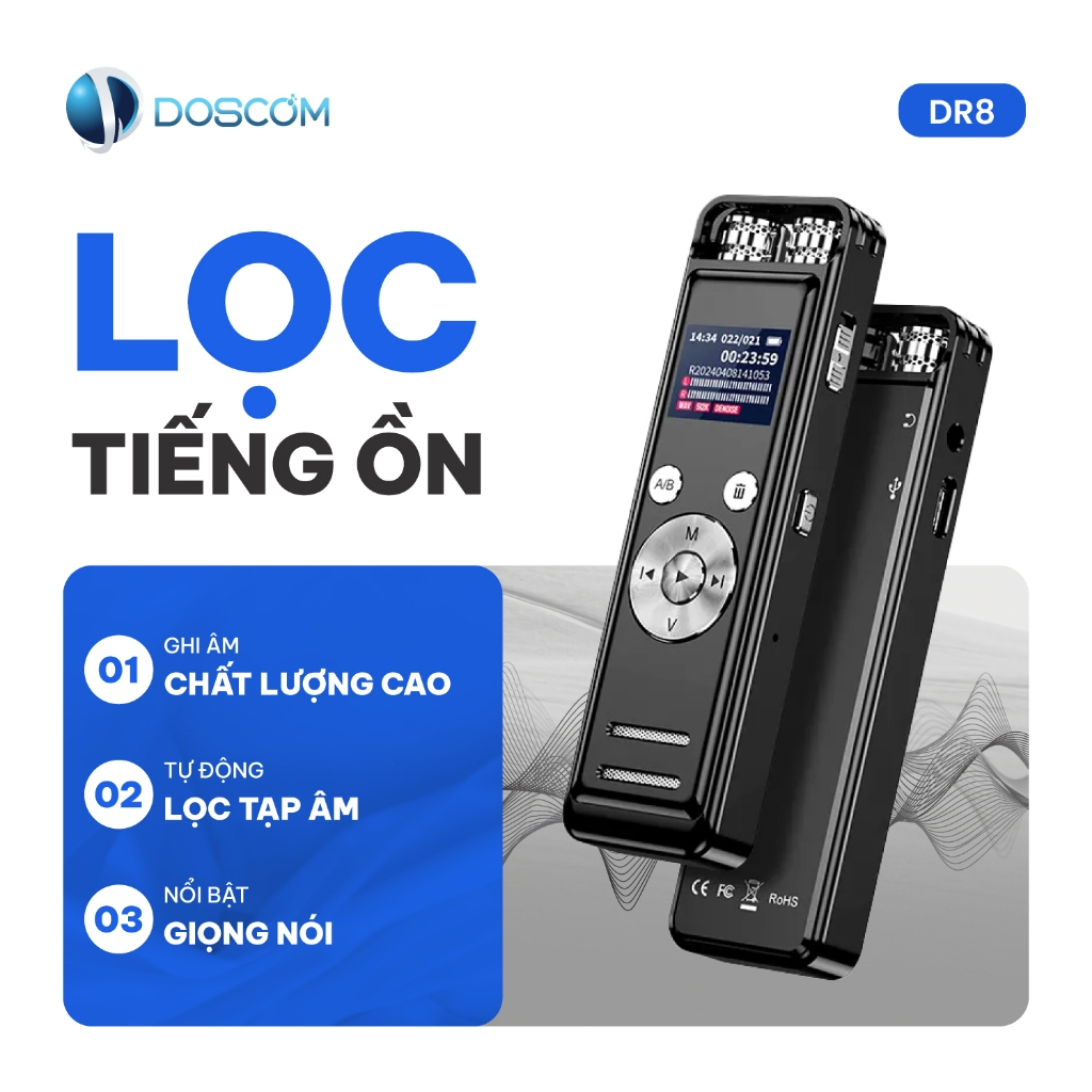 Thiết Bị Ghi Âm Chuyên Dụng DR8 DOSCOM - Công Nghệ A.I Ghi Âm Thông Minh