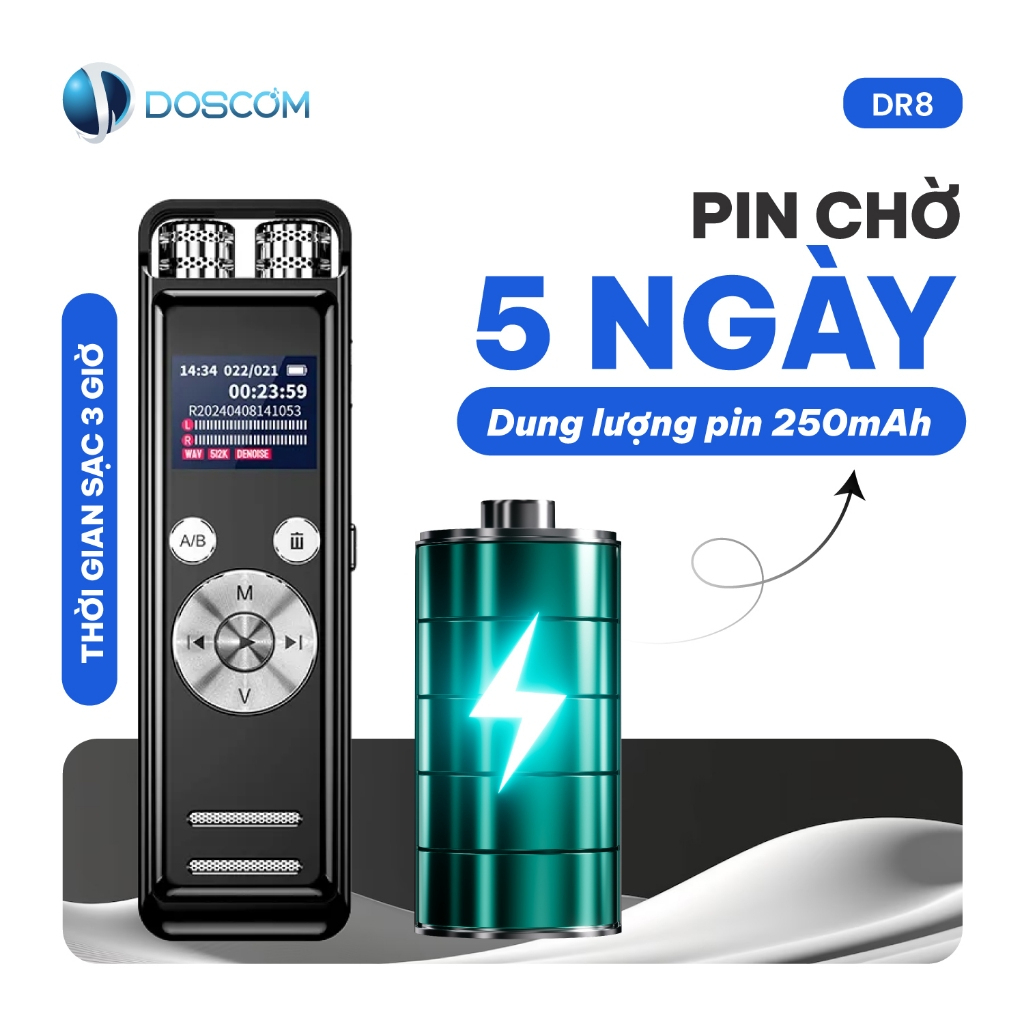 Thiết Bị Ghi Âm Chuyên Dụng DR8 DOSCOM - Công Nghệ A.I Ghi Âm Thông Minh