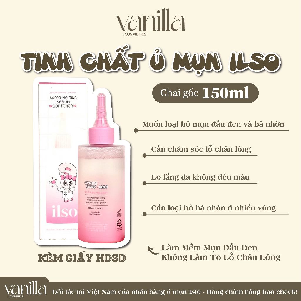 Tinh Chất Ủ Mụn Đầu Đen Làm Mềm Sợi Bã Nhờn ILSO Super Melting Sebum Softener 150ml