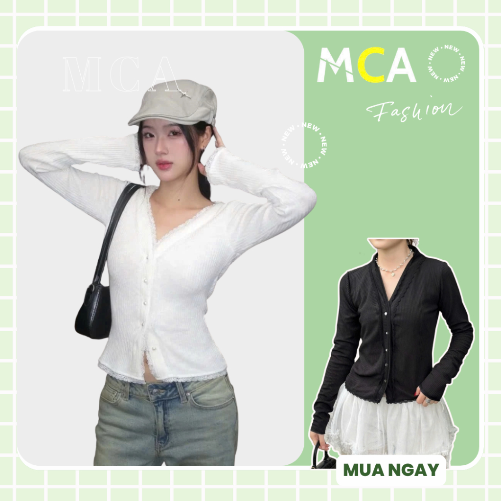 [Video Sp Thực Tế] Áo tay dài nữ cổ V kiểu viền ren MCA đính cúc ngọc xinh xắn A51250