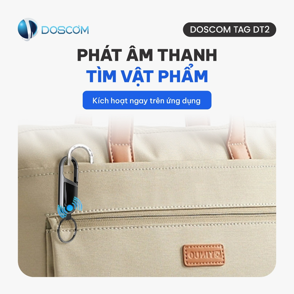 Định Vị Siêu Nhỏ Không Cần Sim Cho iPhone, Doscom Tag DT2, Gắn Chìa Khóa/Túi/Ví , Pin 365 ngày