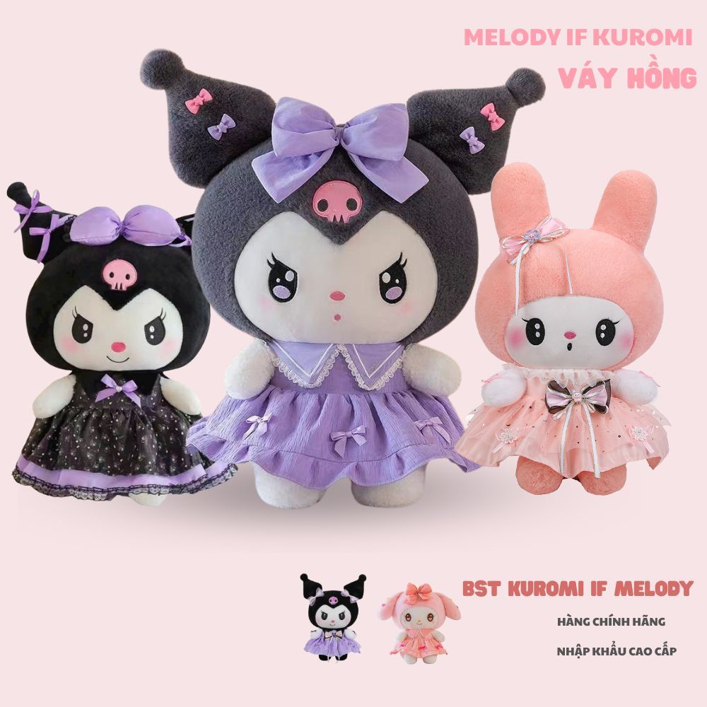 Gấu Bông Kuromi & My Melody Mặc Váy Công Chúa Cao Cấp, Thú Nhồi Bông Sanrio Dễ Thương Làm Quà Tặng Sinh Nhật Cho Bé Gái