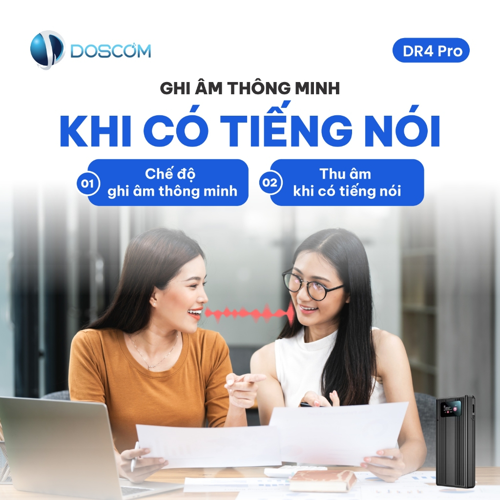 Máy Ghi Âm Chuyên Nghiệp Siêu Lọc Âm Doscom DR4 Pro Pin 500 Giờ - Chip Thế Hệ Mới