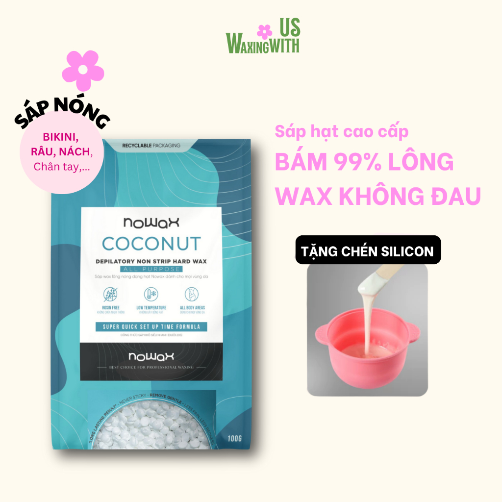 [500g tặng chén] Sáp wax lông nóng NOWAX hương Vani Coconut, siêu bám ...