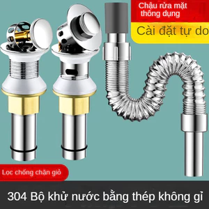 Bộ xả lavabo nhấn inox – chống mùi, đầy đủ phụ kiện, lắp cho chậu rửa mặt