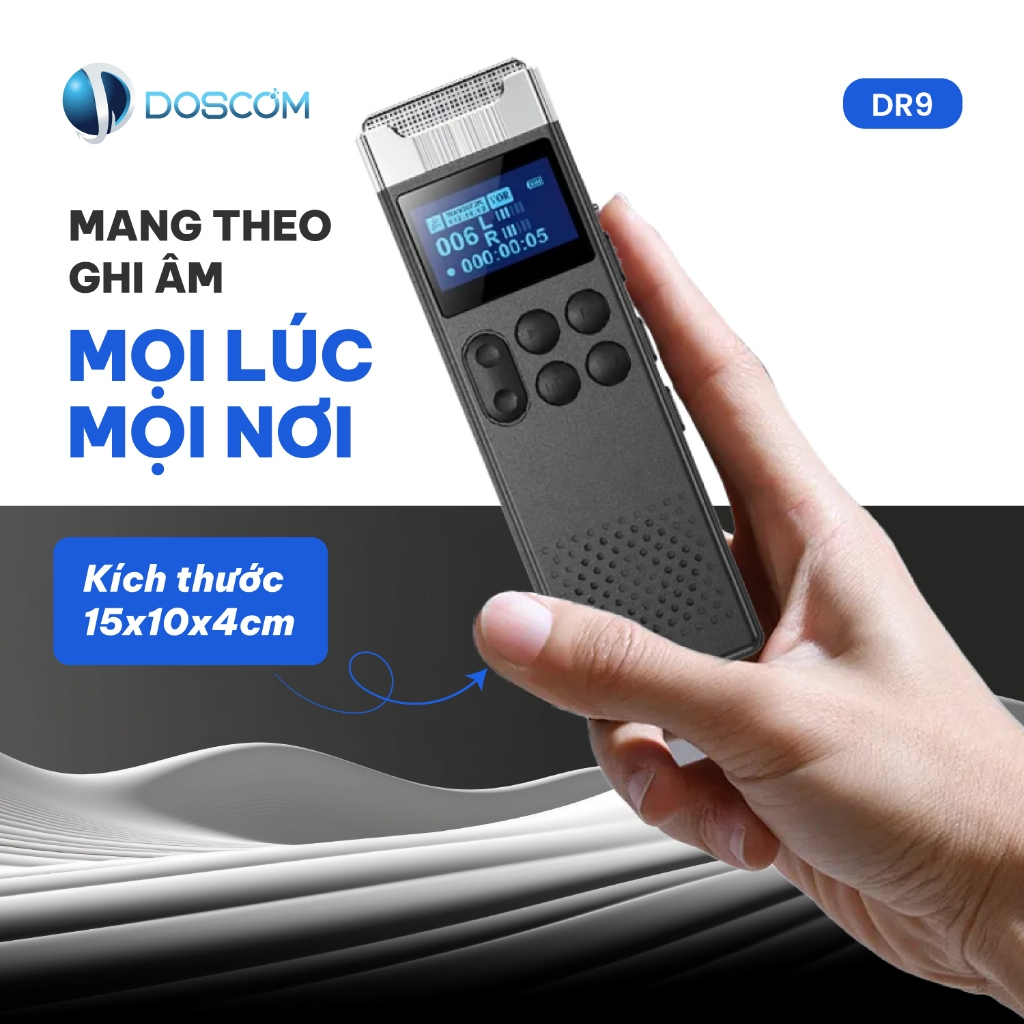 Máy Ghi Âm Siêu Lọc Âm Doscom DR9 Thiết Kế Hợp Kim Bền Bỉ Tích Hợp AI Nhận Diện Giọng Nói