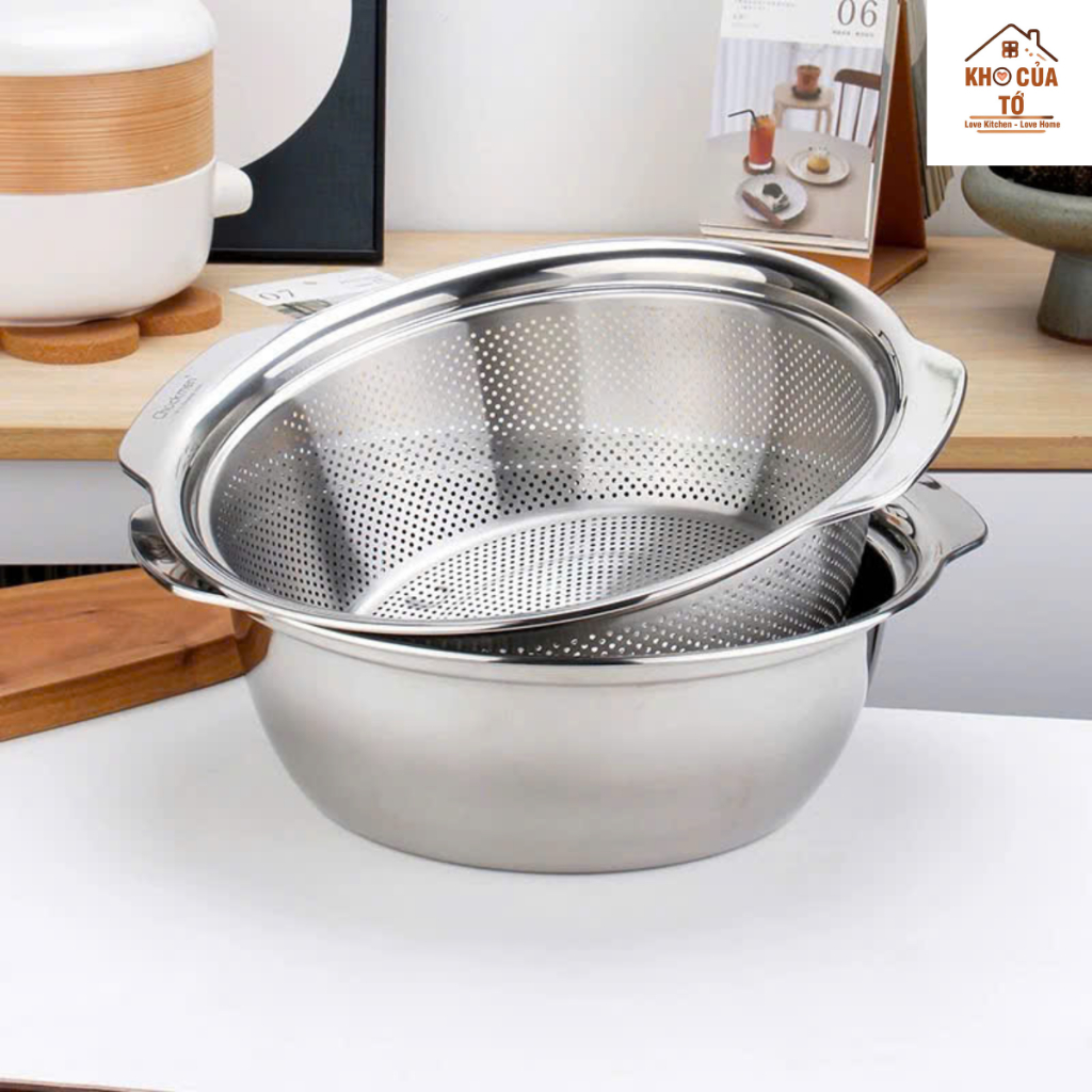 Bộ chậu rổ bộ thau rổ inox 18/10 Chockmen Ckm403 ckm404 ckm405 bóng ...