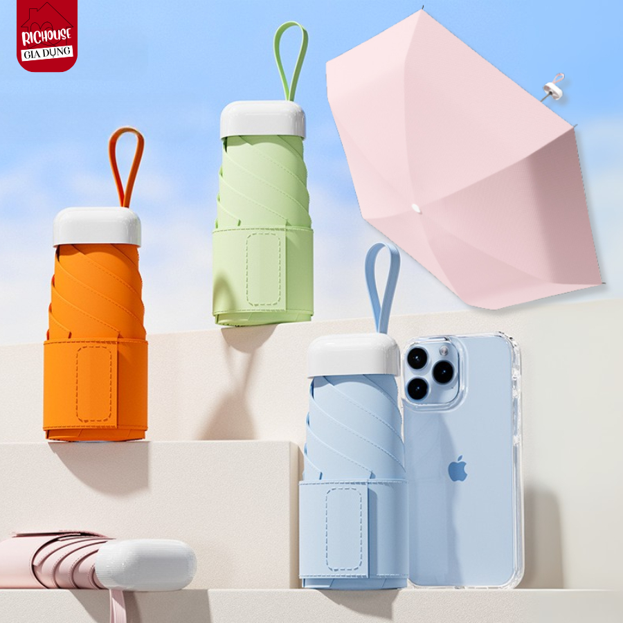 Ô Gấp Mini Che Nắng Che Mưa Nhỏ Gọn Chống Tia UV Cao Cấp, Dù Chống Thấm Nước Kèm Túi Vải Tiện Ích