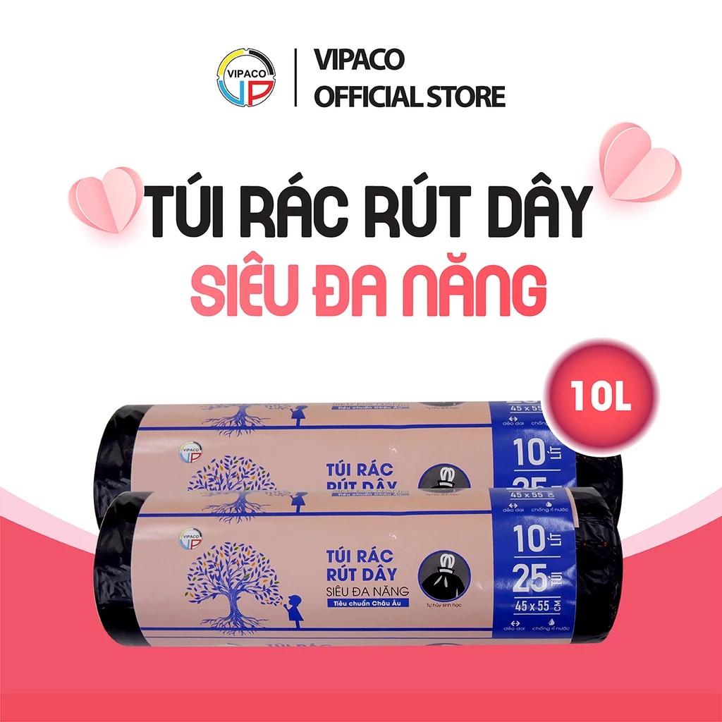 Túi Đựng Rác Tự Phân Huỷ Có Dây Rút 10 lít,25 lít, 50 lít  Chính Hãng vipaco