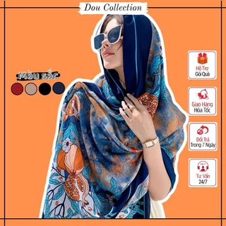 Khăn Choàng Boho Unisex, Khăn Quàng Cổ Đi Biển Hoạ Tiết Hoa Lá Phối Quả Lựu Chất Khăn Mịn Thời Trang Xuân Hè - Mã KC097