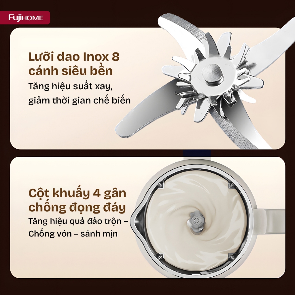Máy sữa hạt đa di năng gia đình Nhập Khẩu FUJIHOME SM836, Máy xay sinh tố cháo bột cối an toàn công suất lớn