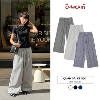 Quần Dài Kẻ Sọc Kaki 𝑩𝒚𝒄𝒂𝒎𝒄𝒂𝒎 Ống Rộng Phối Dây Belt QTD014
