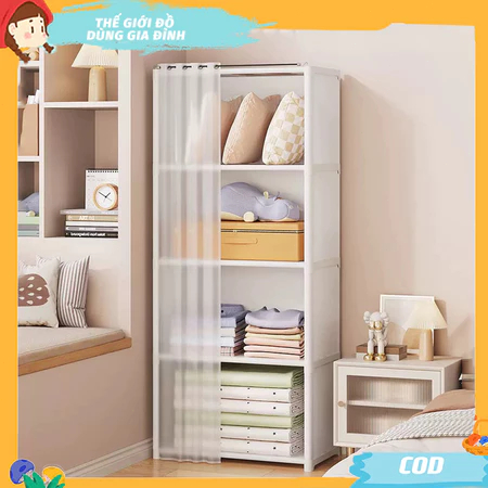 Tủ quần áo Kệ treo quần áo Có Rèm Kéo Chống Bụi Kệ Đựng Đồ Sách Vở ...