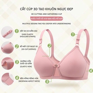 Áo Ngực Nữ Không Gọng Nâng Êm, Cúp 3D, Cài Trước, Chất Co Giãn Mịn Mát, Nhiều Màu Dễ Thương