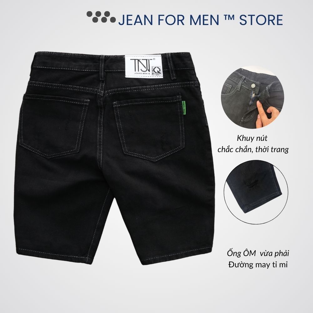 Quần short jean nam - QUẦN BÒ NGẮN màu ĐEN  CÓ CÀO RÁCH PHÍA TRƯỚC VẢI DENIM COTTON,co dãn 4 chiều