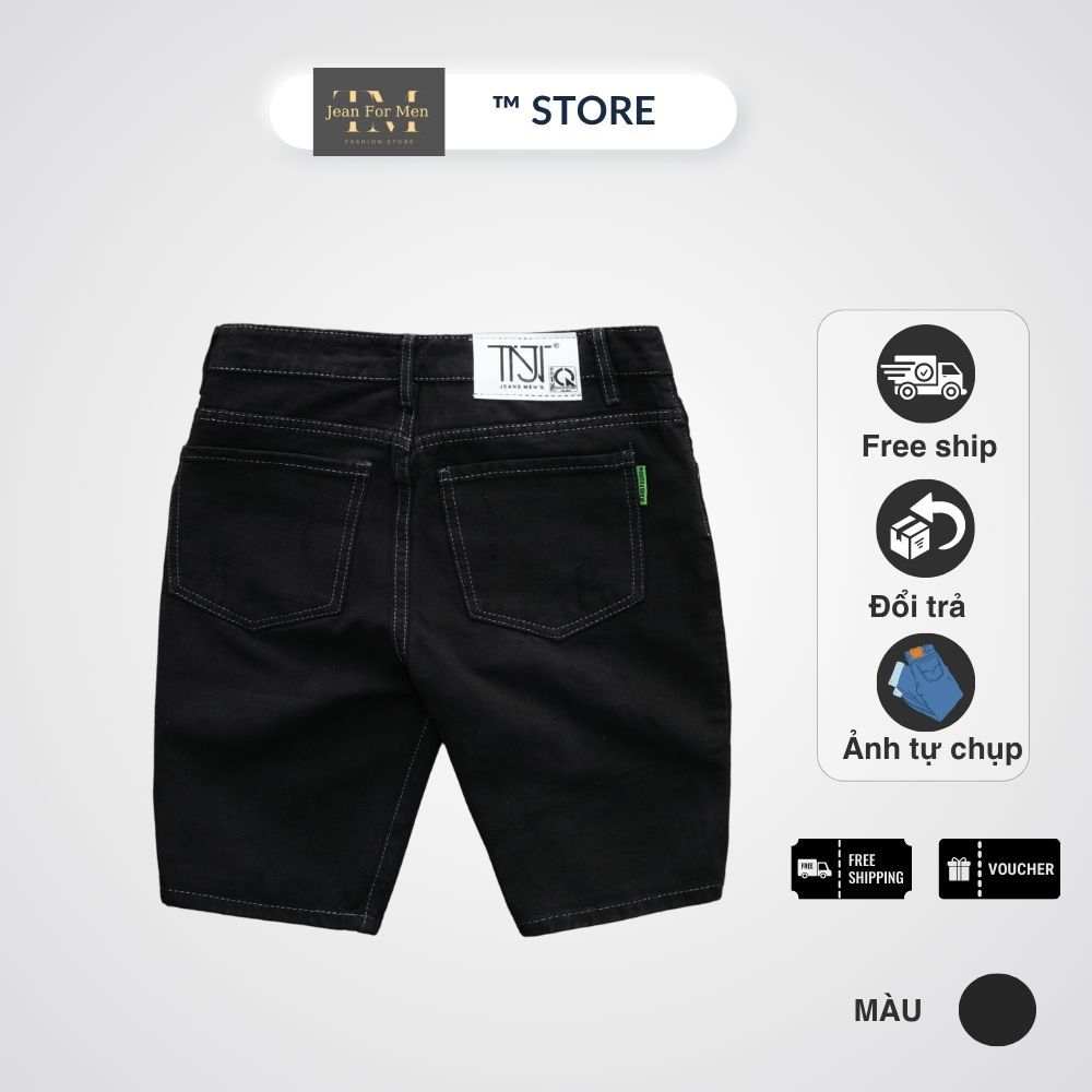 Quần short jean nam - QUẦN BÒ NGẮN màu ĐEN  CÓ CÀO RÁCH PHÍA TRƯỚC VẢI DENIM COTTON,co dãn 4 chiều