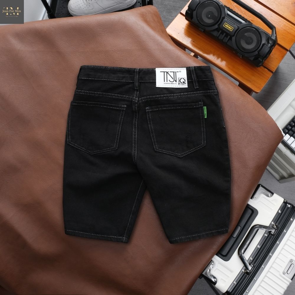 Quần short jean nam - QUẦN BÒ NGẮN màu ĐEN  CÓ CÀO RÁCH PHÍA TRƯỚC VẢI DENIM COTTON,co dãn 4 chiều
