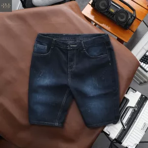 Quần Short Jean Nam Xanh Đen Basic Was Sáng, Vải Denim Cotton Cao Cấp