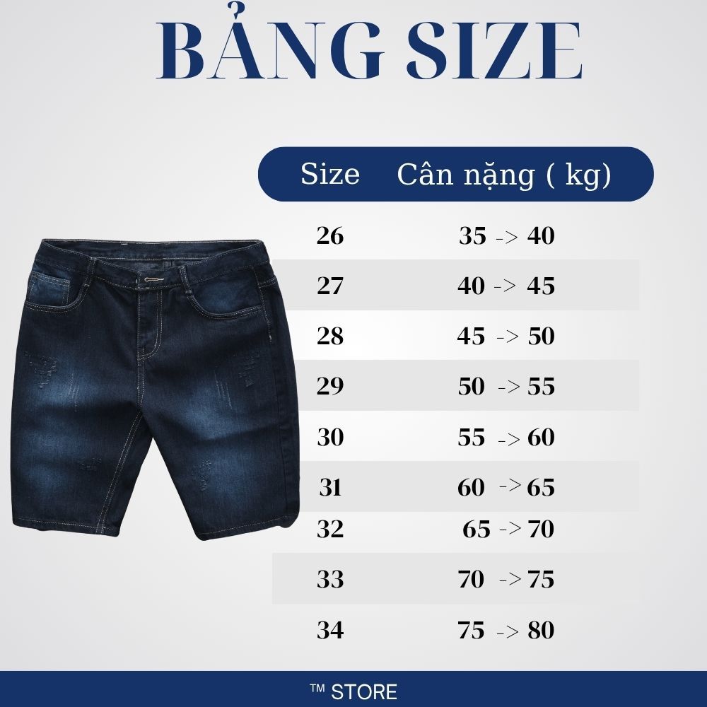 Quần Short Jean Nam Xanh Đen Basic Was Sáng, Vải Denim Cotton Cao Cấp