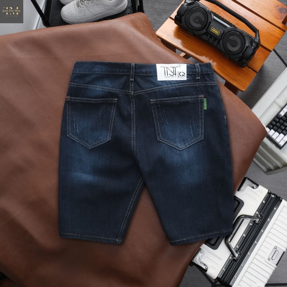 Quần Short Jean Nam Xanh Đen Basic Was Sáng, Vải Denim Cotton Cao Cấp